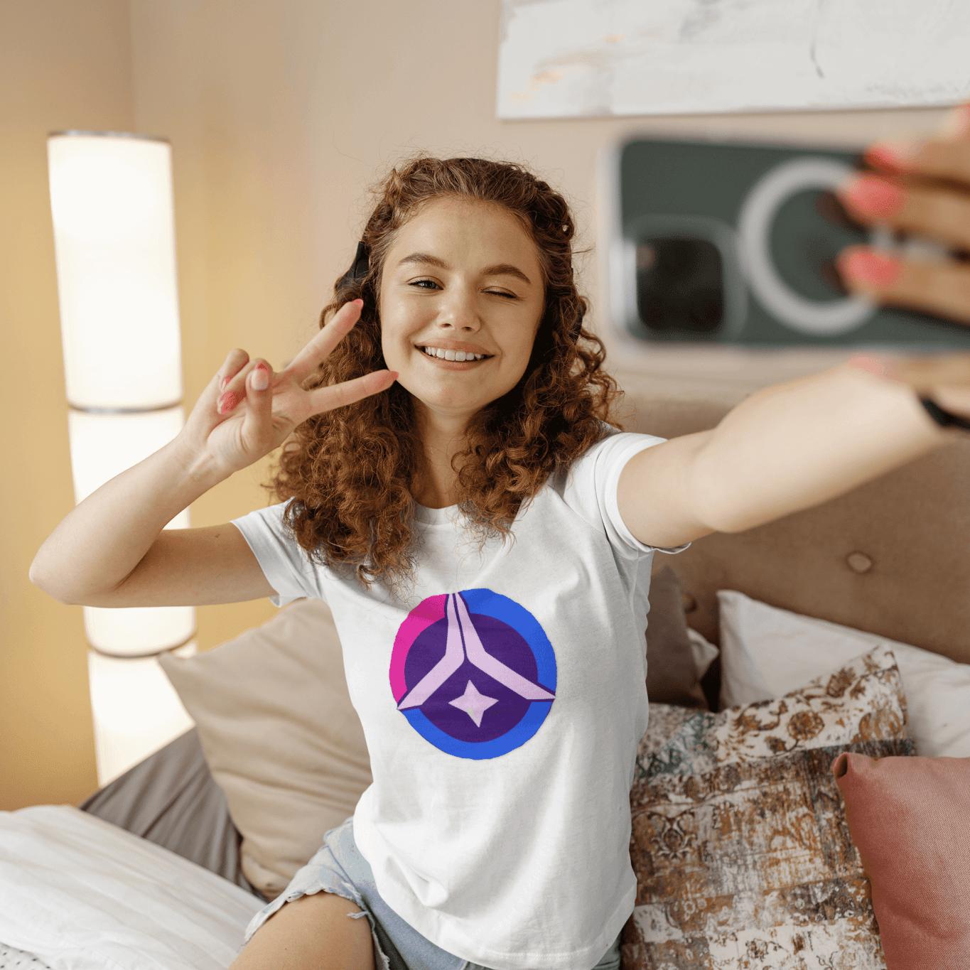 Cosmic Prayer Youth Tee – Pink & Blue Pop | Artists’ Armory