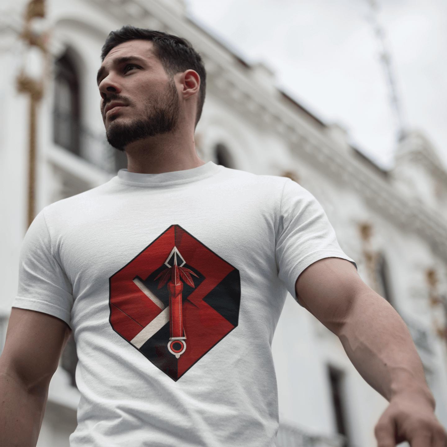 Hexa-Shield Red Digital Art T-Shirt | Artists' Armory