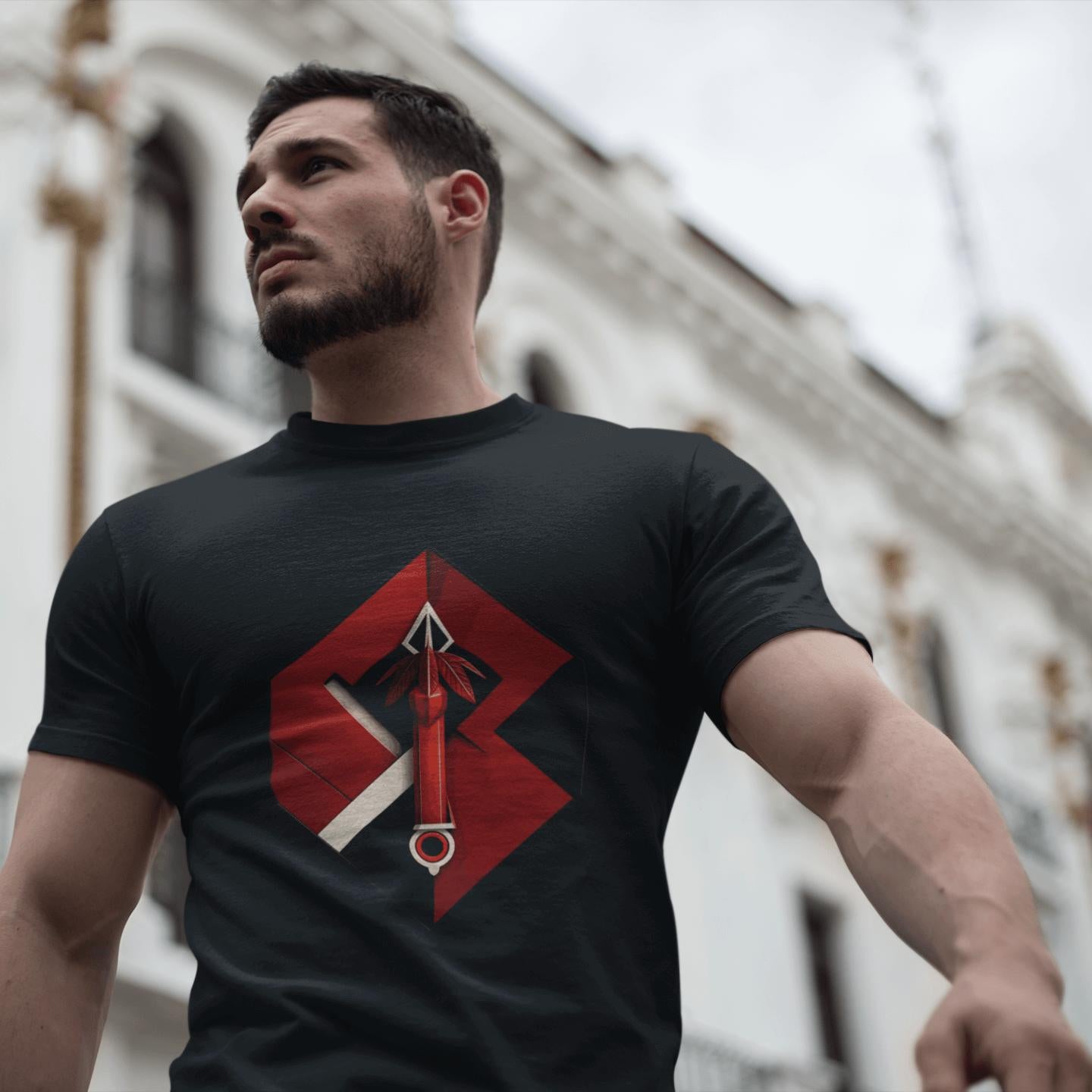 Hexa-Shield Red Digital Art T-Shirt | Artists' Armory