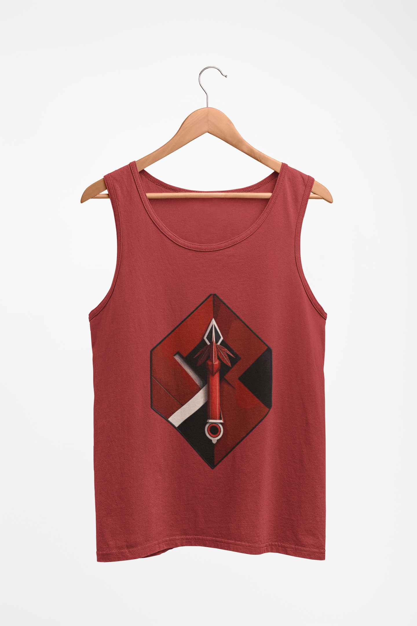 Hexa Spear Cyber Tank – Red Emblem Sleeveless Top