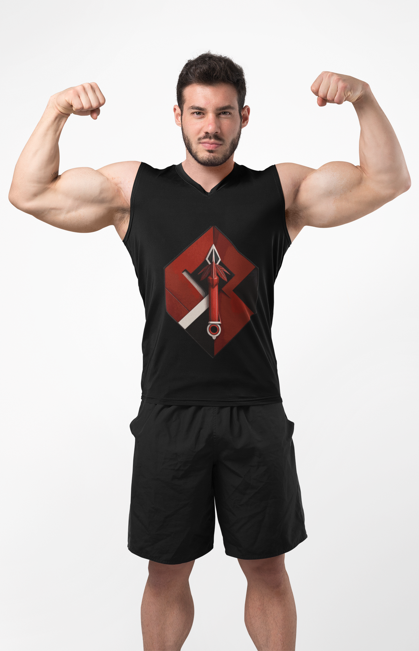 Hexa Spear Cyber Tank – Red Emblem Sleeveless Top