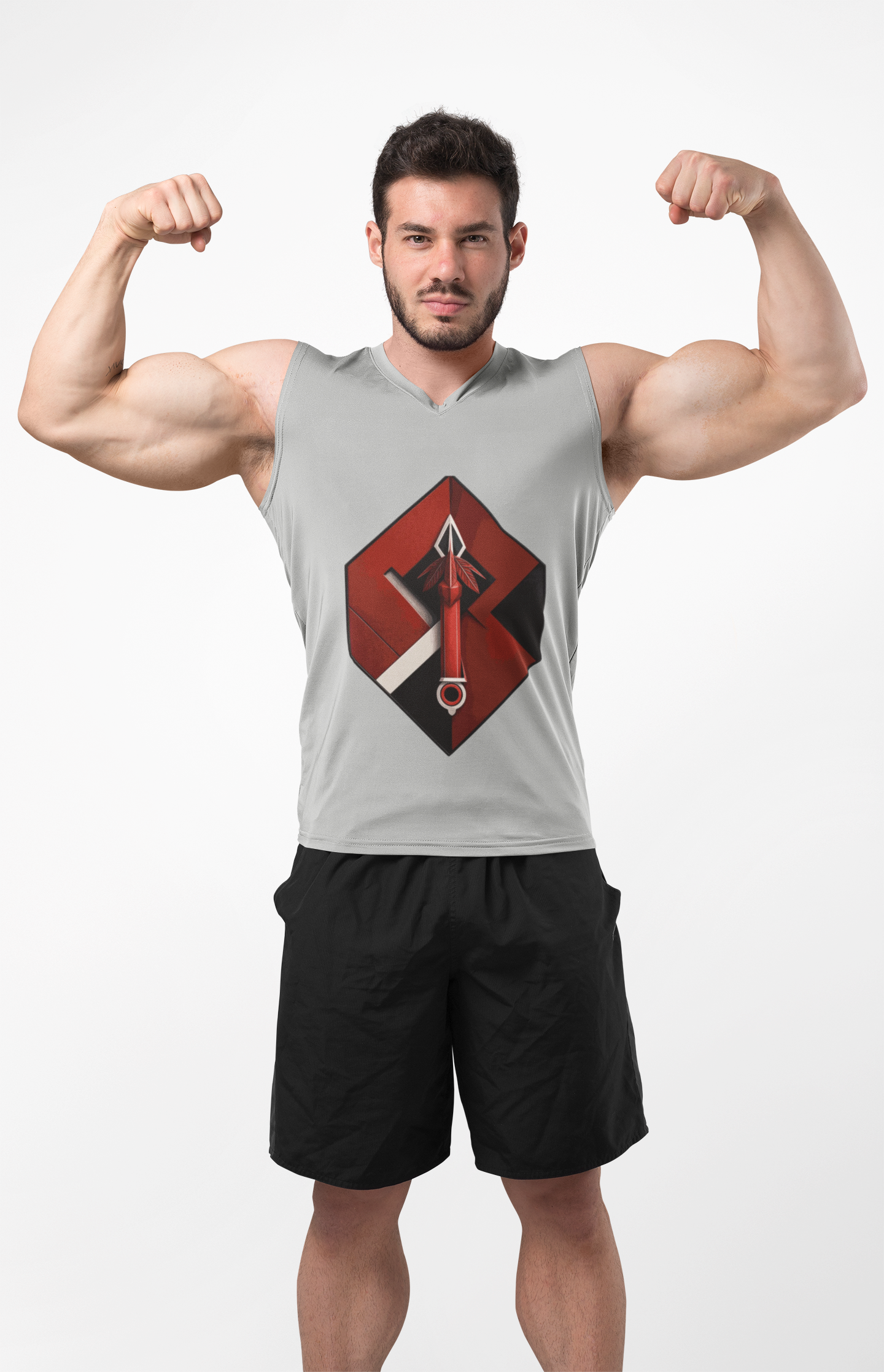 Hexa Spear Cyber Tank – Red Emblem Sleeveless Top