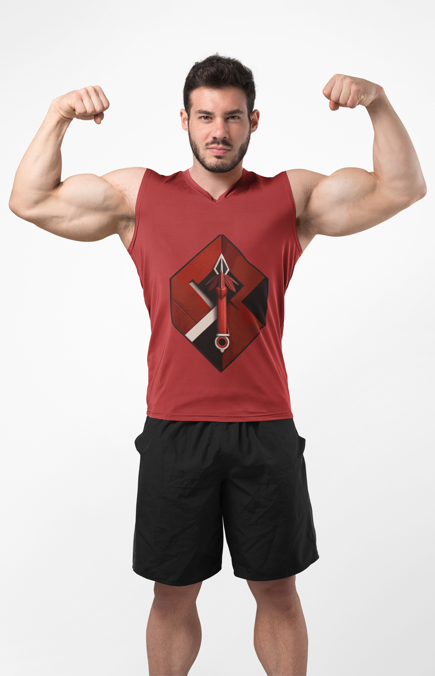 Hexa Spear Cyber Tank – Red Emblem Sleeveless Top