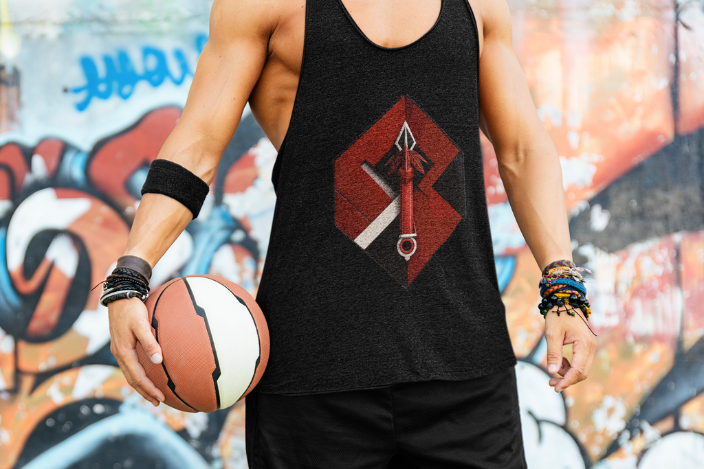 Hexa Spear Cyber Tank – Red Emblem Sleeveless Top
