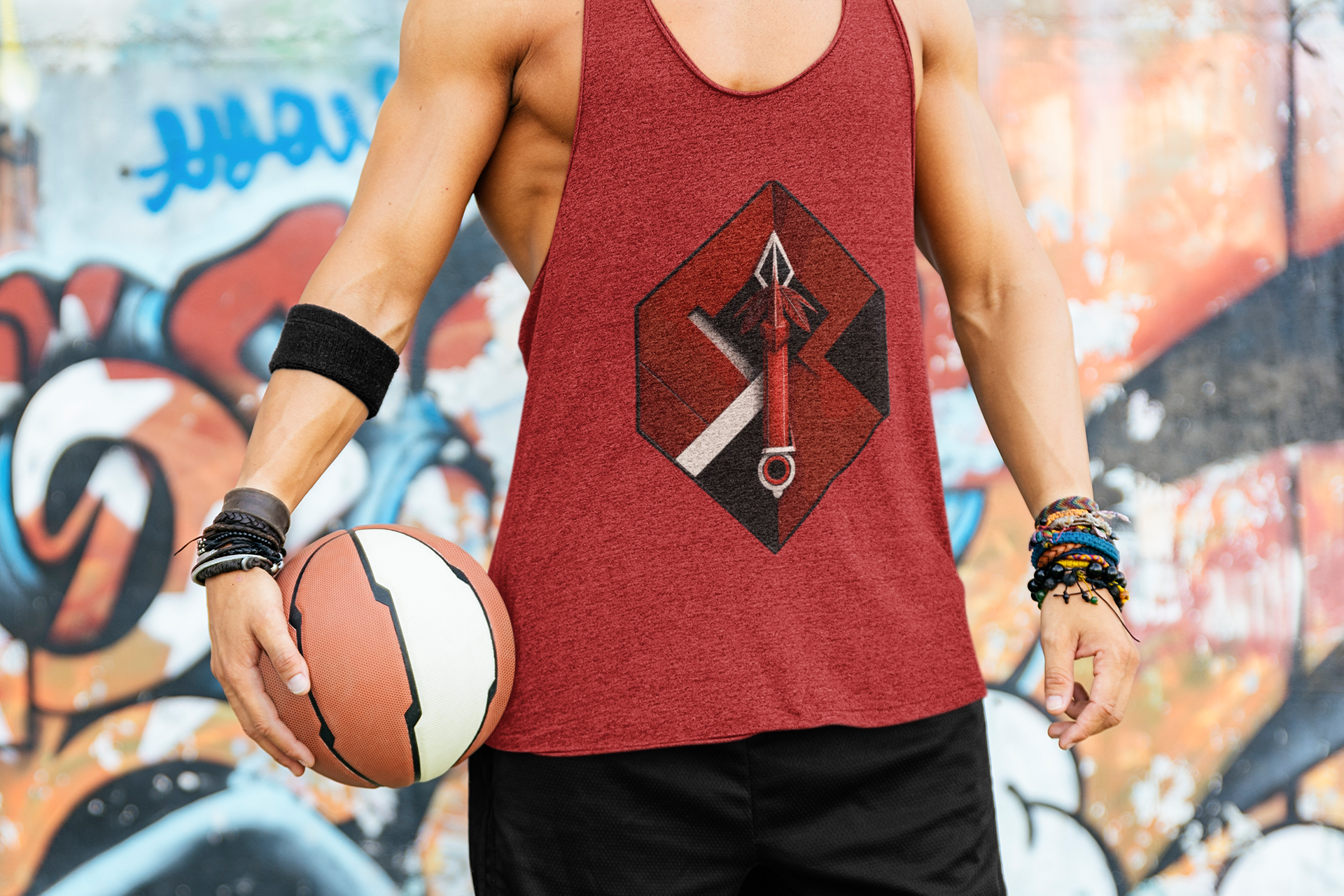 Hexa Spear Cyber Tank – Red Emblem Sleeveless Top