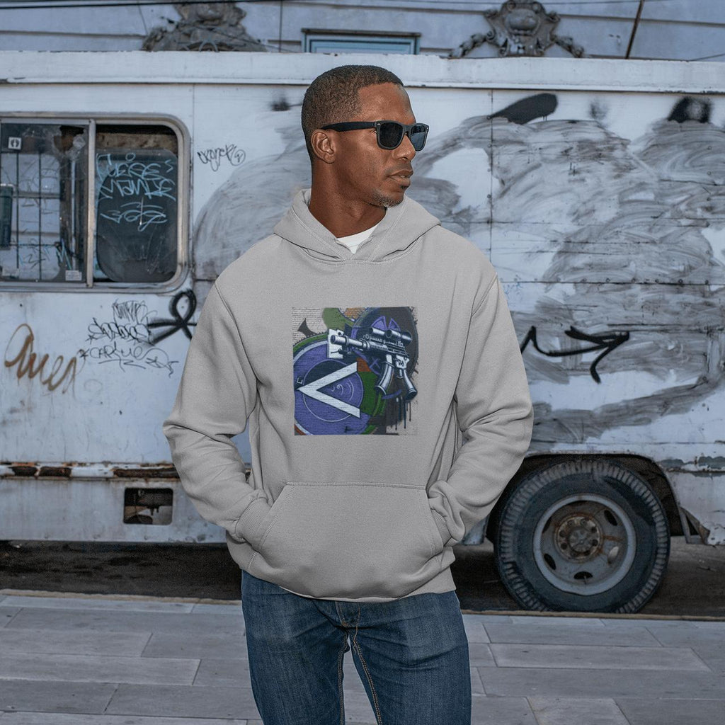 Urban Streetwear Hoodie – Blue Machine Gun Art