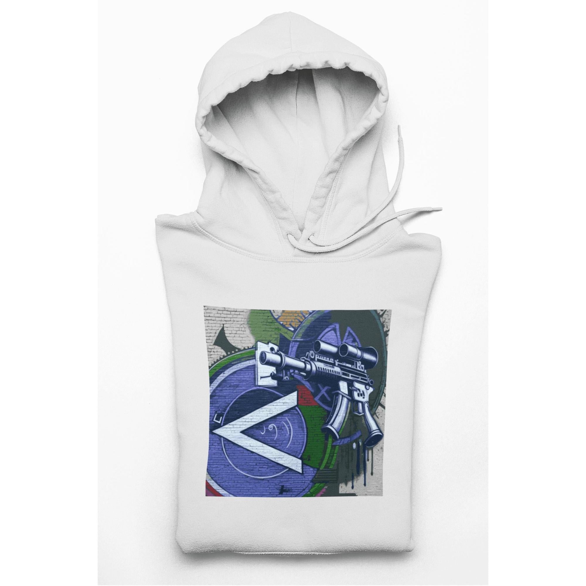 Urban Streetwear Hoodie – Blue Machine Gun Art