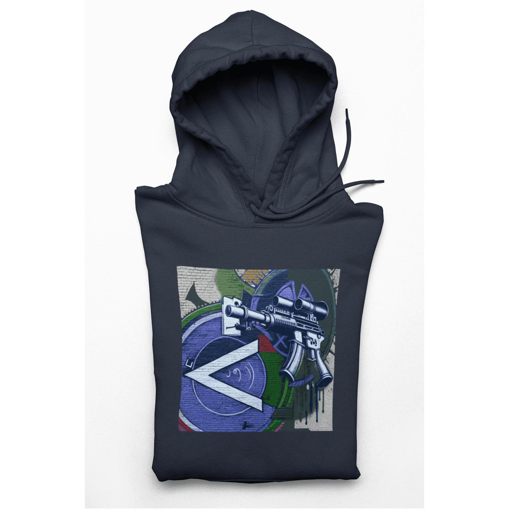 Urban Streetwear Hoodie – Blue Machine Gun Art