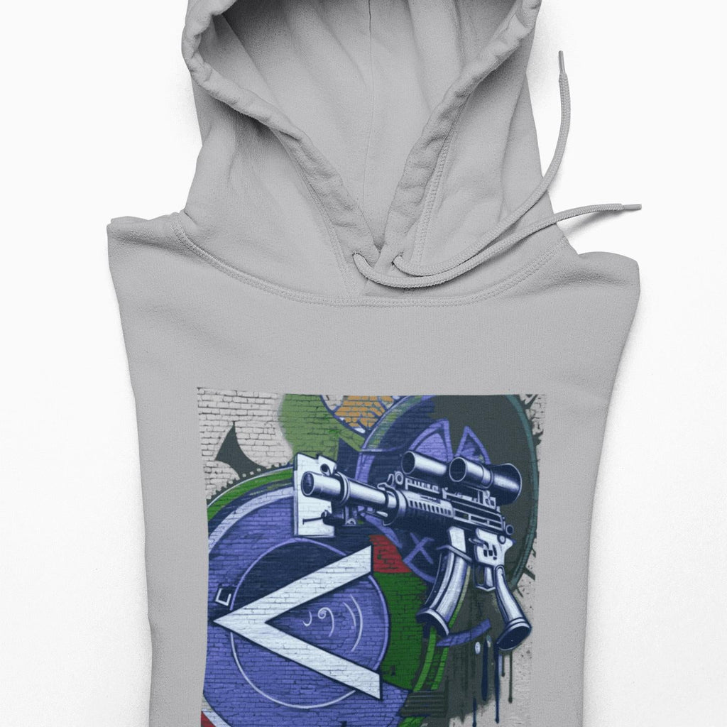 Urban Streetwear Hoodie – Blue Machine Gun Art