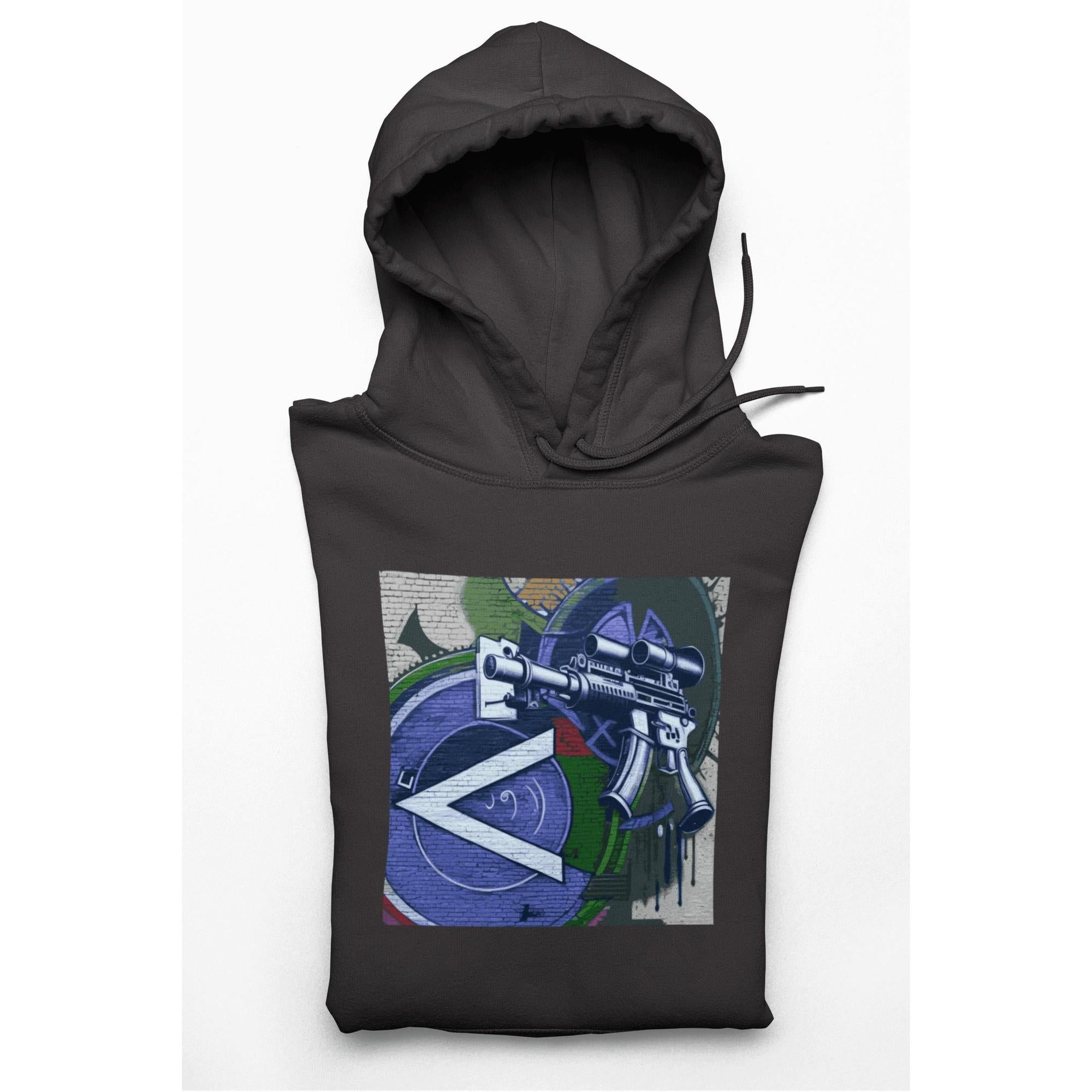 Urban Streetwear Hoodie – Blue Machine Gun Art