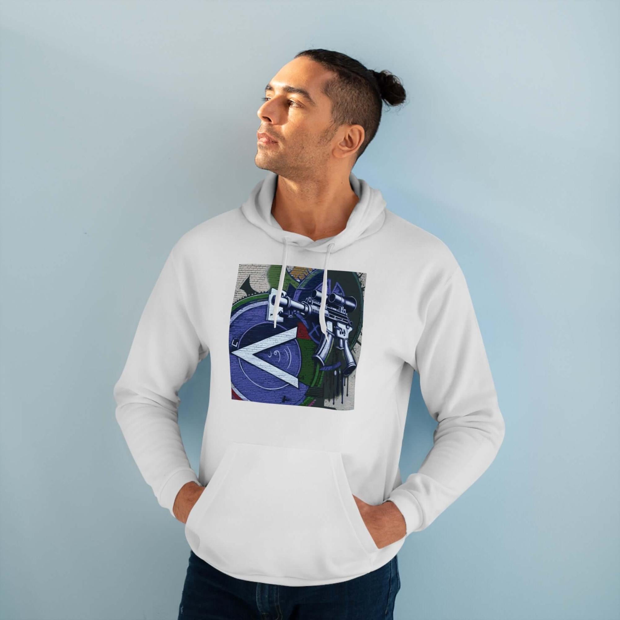 Urban Streetwear Hoodie – Blue Machine Gun Art