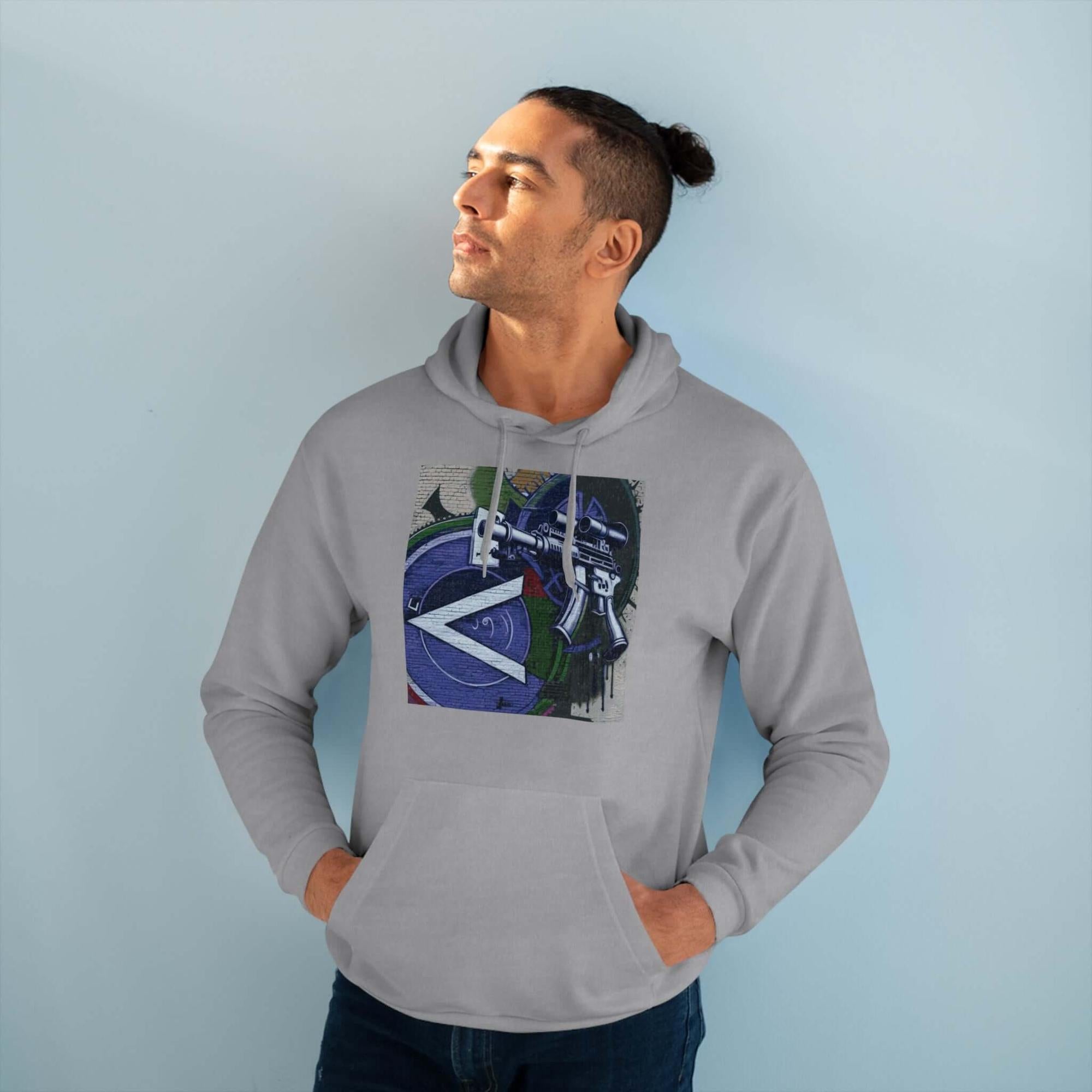 Urban Streetwear Hoodie – Blue Machine Gun Art