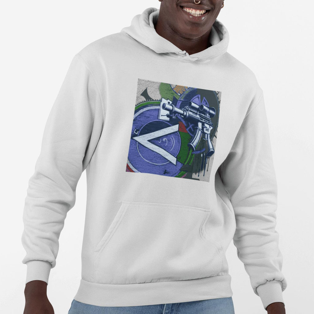 Urban Streetwear Hoodie – Blue Machine Gun Art