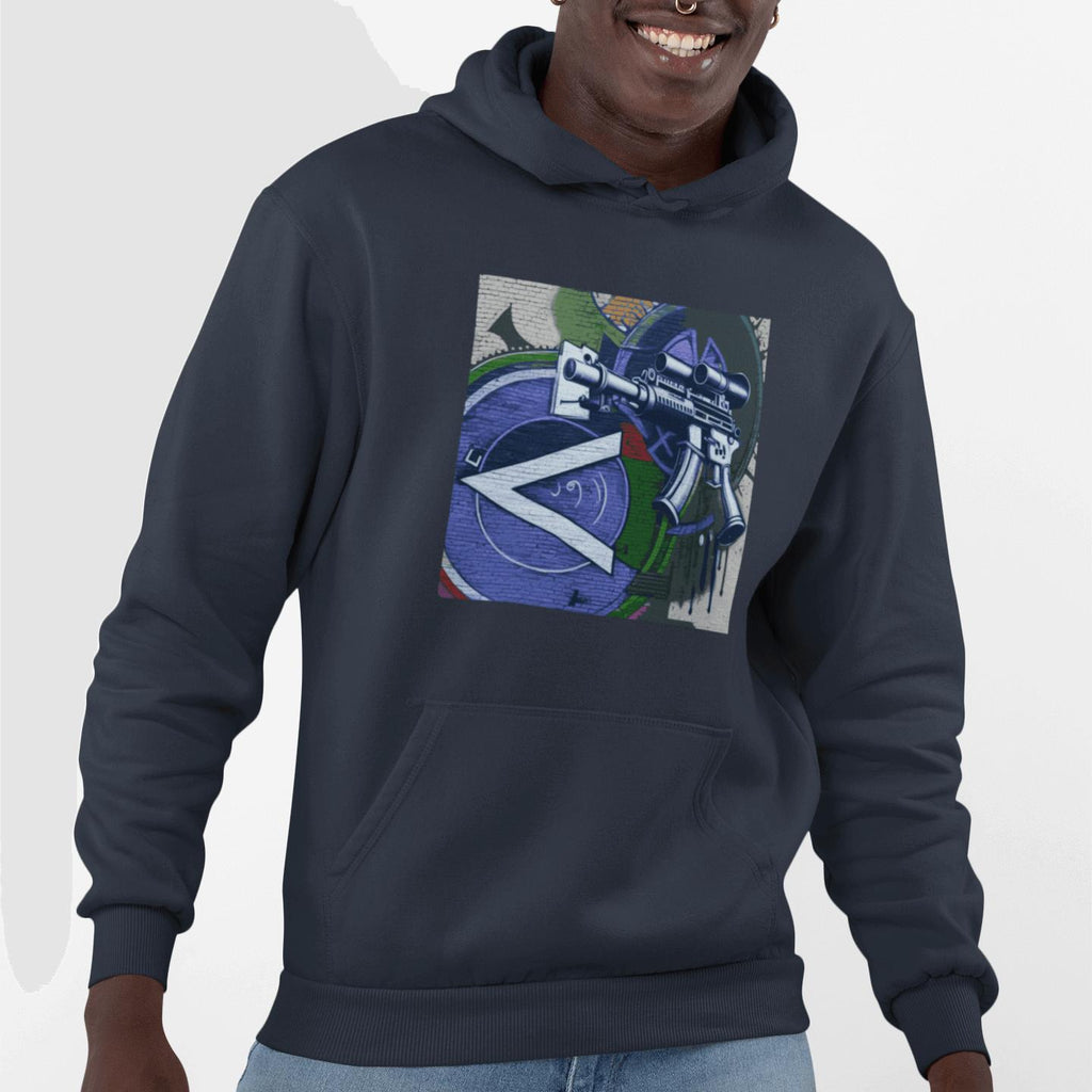 Urban Streetwear Hoodie – Blue Machine Gun Art