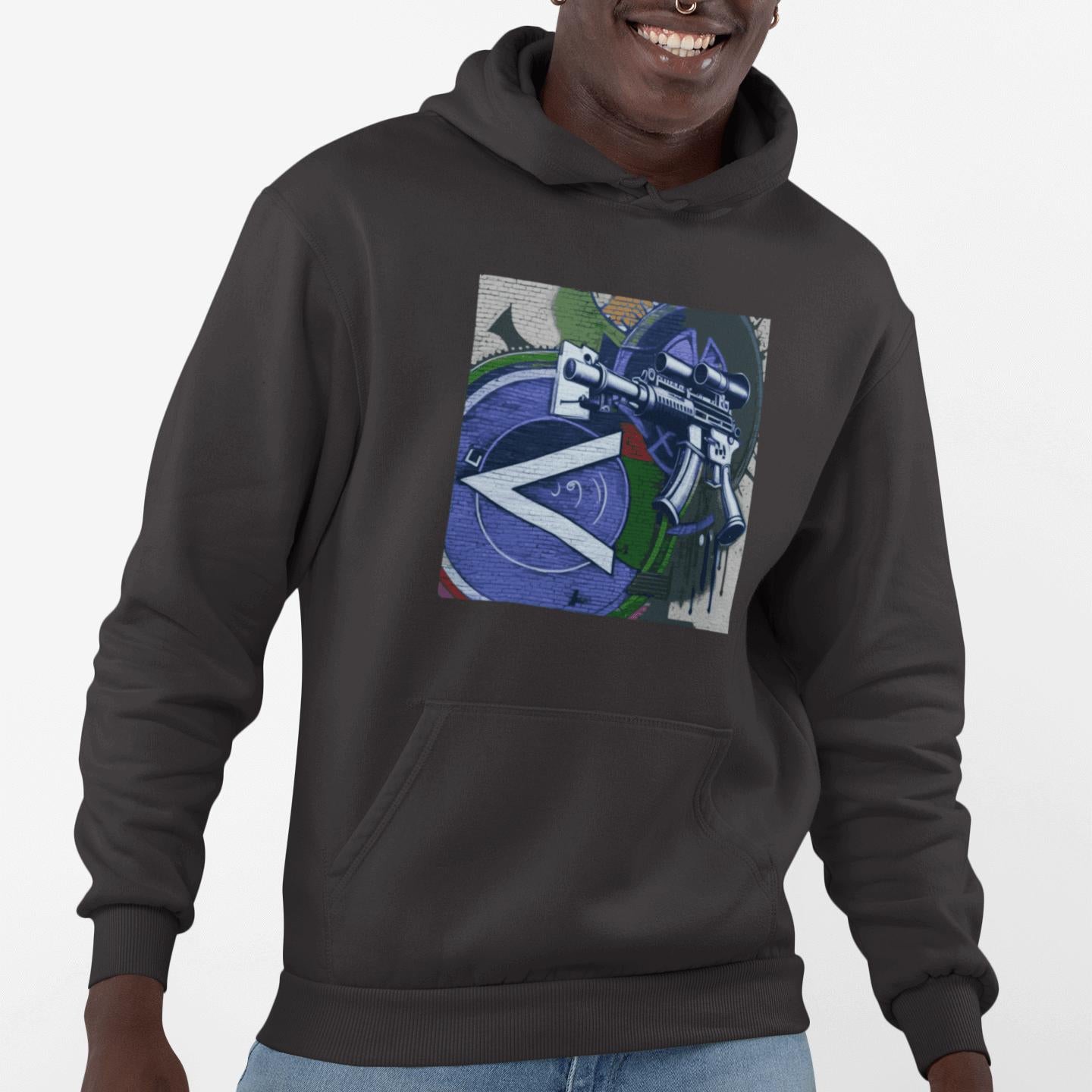 Urban Streetwear Hoodie – Blue Machine Gun Art