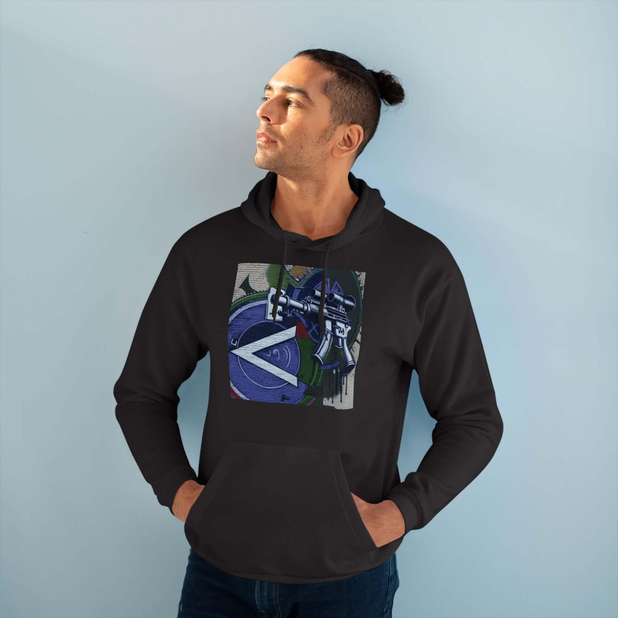 Urban Streetwear Hoodie – Blue Machine Gun Art
