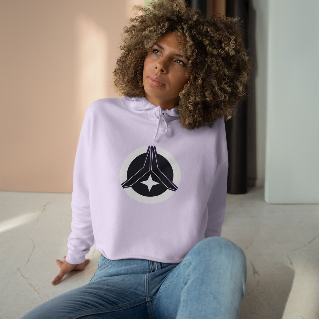 Women’s Crop Hoodie – Cosmic Peace Symbol (Purple/Black)