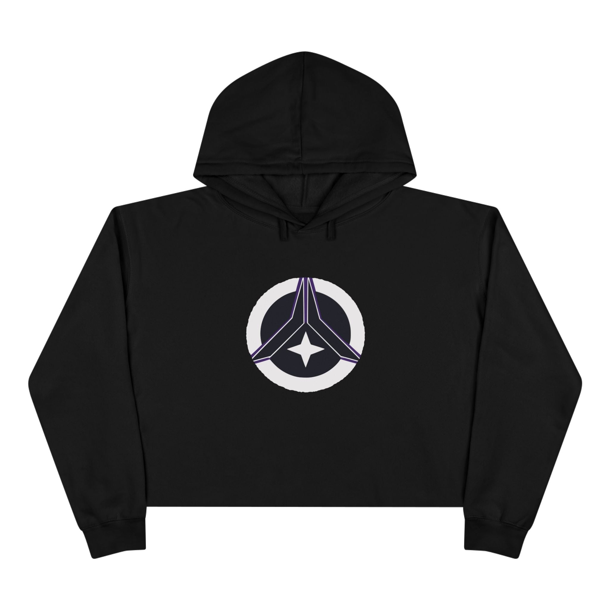Women’s Crop Hoodie – Cosmic Peace Symbol (Purple/Black)