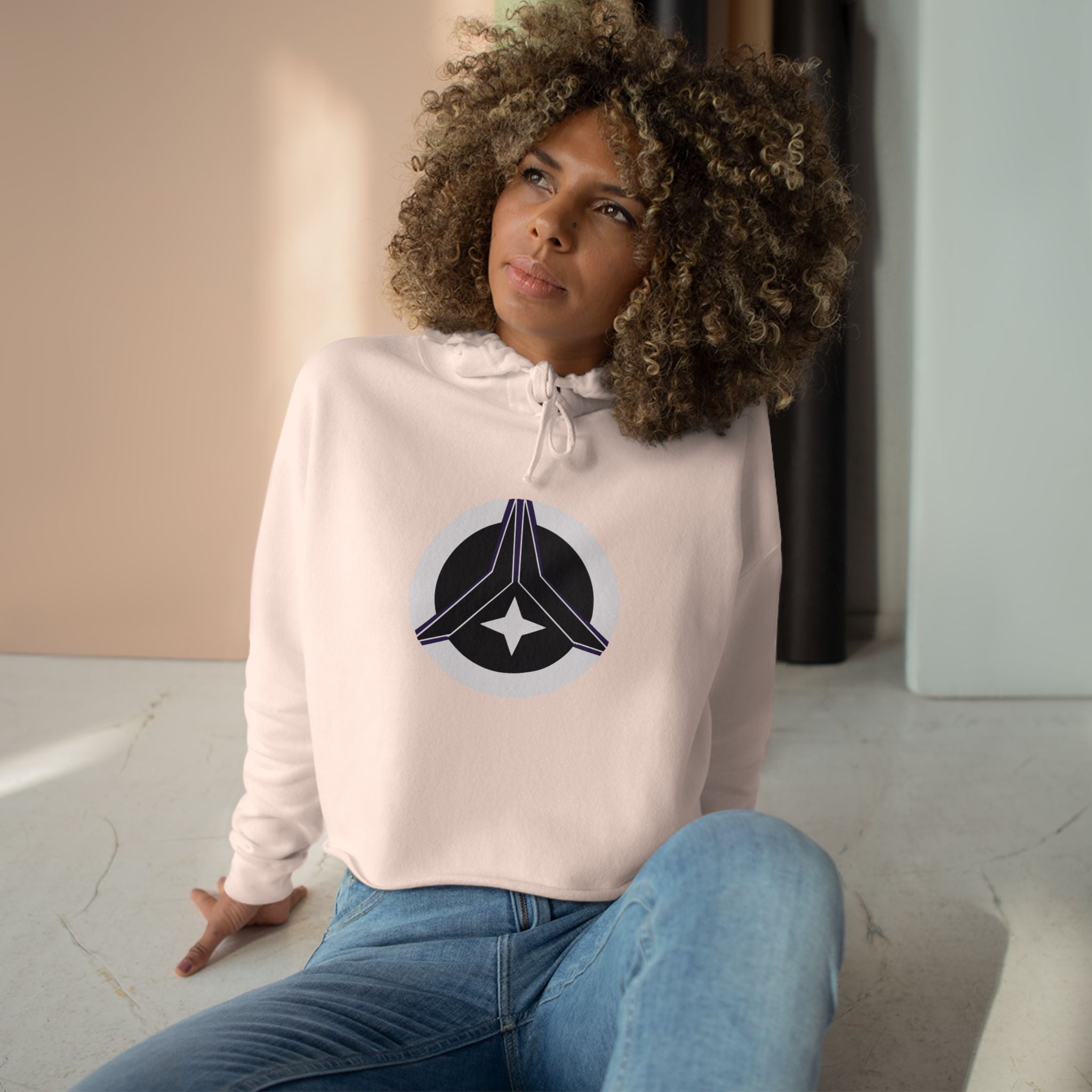 Women’s Crop Hoodie – Cosmic Peace Symbol (Purple/Black)