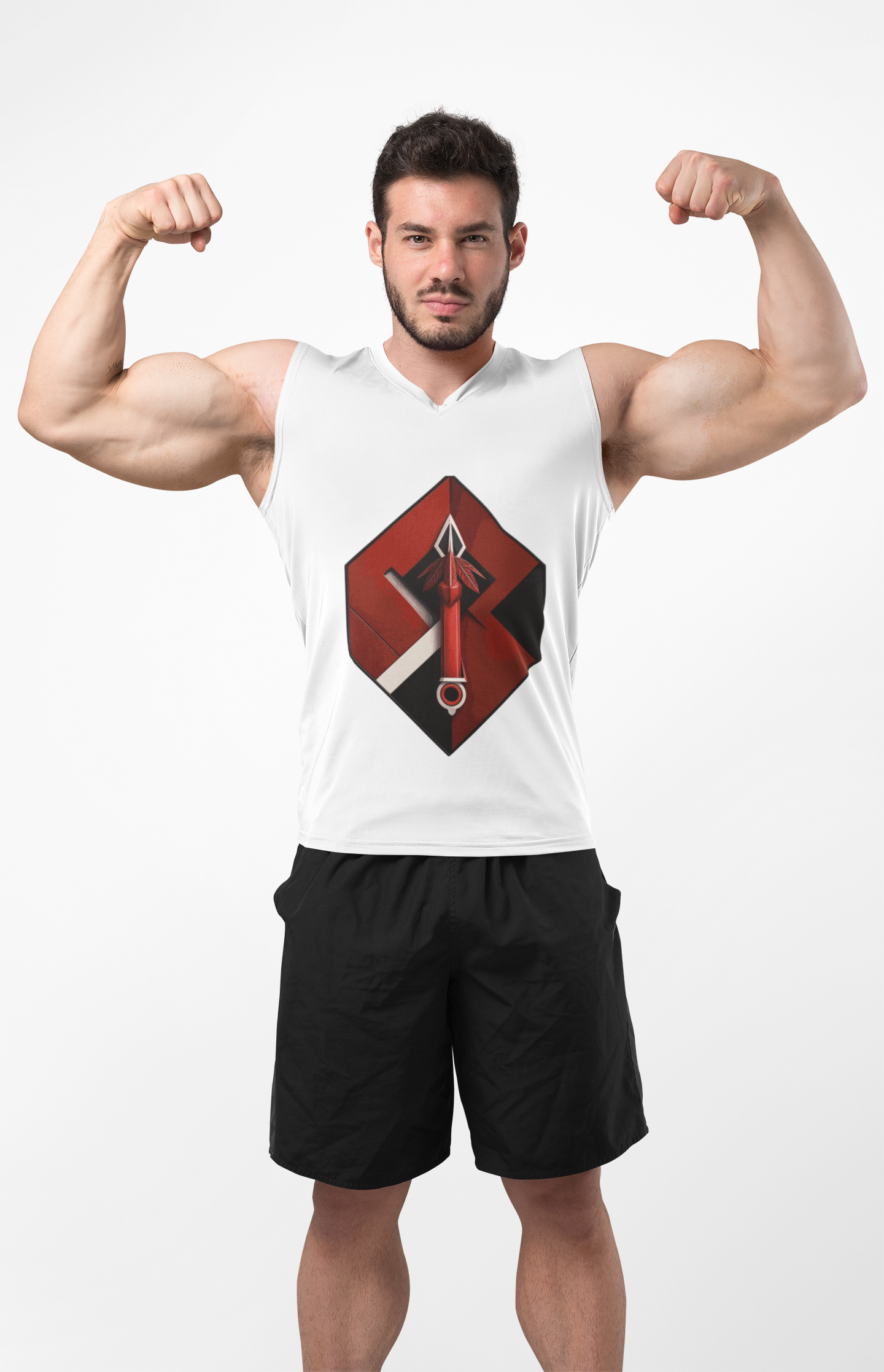 Hexa Spear Cyber Tank – Red Emblem Sleeveless Top